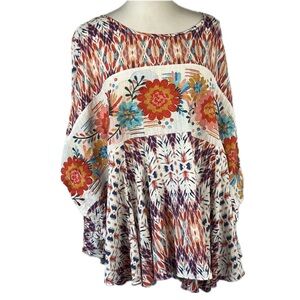 Savanna Jane Embroidered Poncho Top Size 1X/2X Boho Festival Hippie 70s Beach